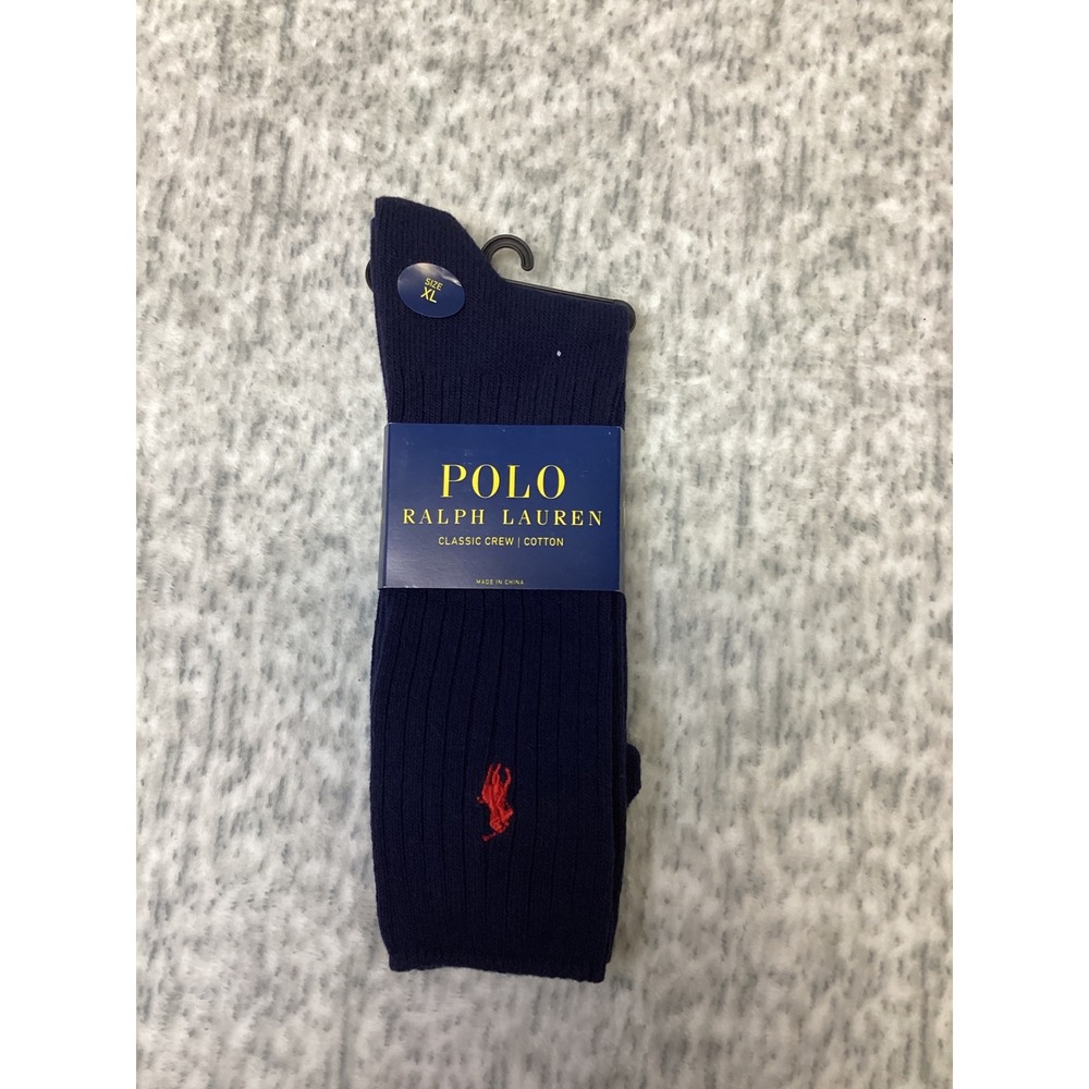 Polo Ralph Lauren Mens Classic Crew Cotton Socks Navy Blue Red Pony XL 13-16